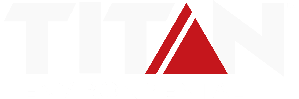 Titan Environmental Logo with white lettering and a red triangle.