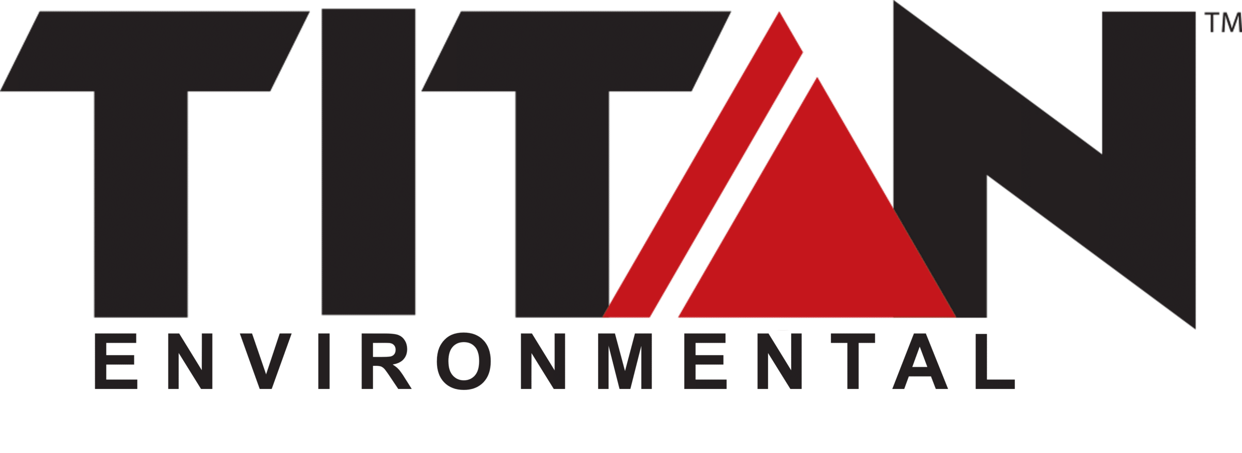 Titan Environmental Logo with black lettering and red triangle.